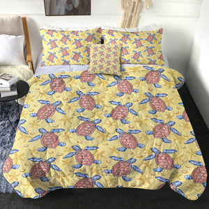 Multi Ocean Turtles Yellow Theme SWBD5449 Comforter Set