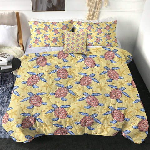 Image of Multi Ocean Turtles Yellow Theme SWBD5449 Comforter Set
