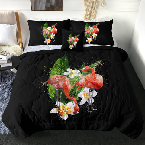 Image of Flamingos White Flower SWBD5460 Comforter Set