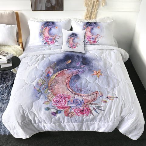 Image of Watercolor Flowers And Moon SWBD5465 Comforter Set