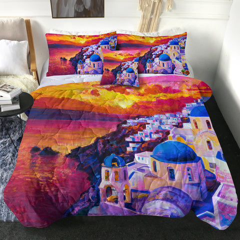 Image of Beautiful Sunset Watercolor Italia Landscape View SWBD5475 Comforter Set