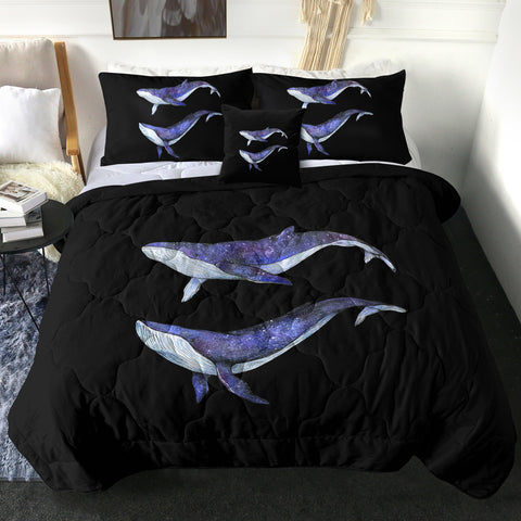 Image of Double Galaxy Big Whales Black Theme SWBD5477 Comforter Set