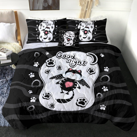 Image of Good Night Lovely Cat Black Theme SWBD5484 Comforter Set