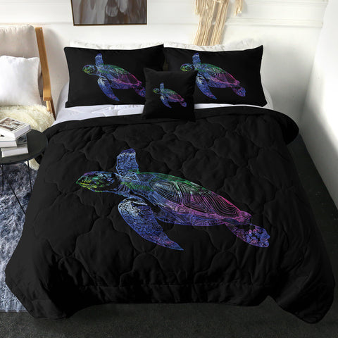 Image of Colorful Purple Gradient Line Turtle Black Theme SWBD5486 Comforter Set