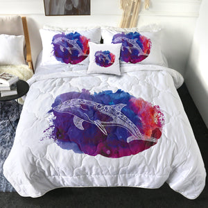 Purple Brush Oil Splatter White Line Mandala Dolphin SWBD5490 Comforter Set