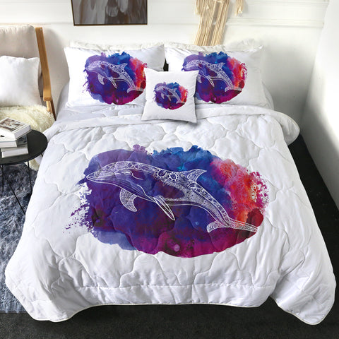 Image of Purple Brush Oil Splatter White Line Mandala Dolphin SWBD5490 Comforter Set