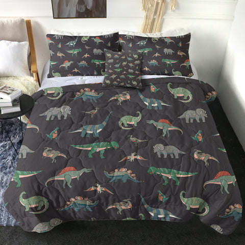 Image of Collection Of Dinosaurs Dark Grey Theme SWBD5599 Comforter Set