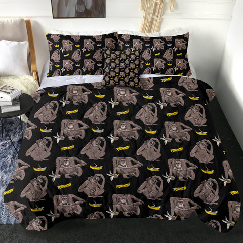 Image of Multi Monkeys & Bananas Black Theme SWBD5601 Comforter Set