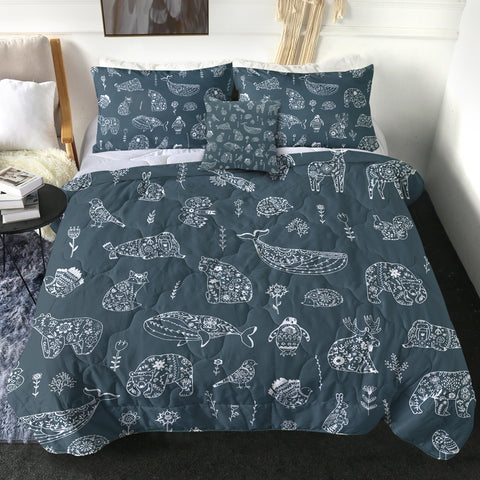 Image of Collection Of Mandala Animals White Line SWBD5608 Comforter Set