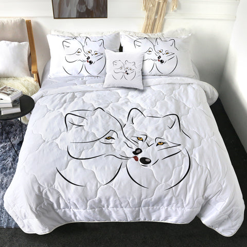 Image of Couple Black Line Yellow Eyes Wolves White Theme SWBD5611 Comforter Set