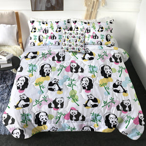 Multi Pandas & Bamboo Trees - White Pastel Theme SWBD5615 Comforter Set