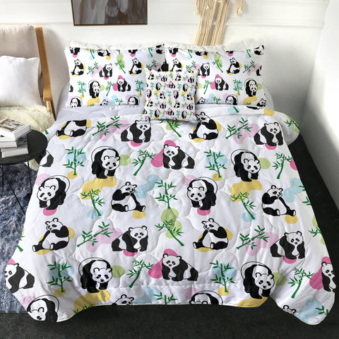 Image of Multi Pandas & Bamboo Trees - White Pastel Theme SWBD5615 Comforter Set