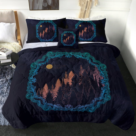 Image of Vintage Freame Landscape Color Line Black Theme SWBD5624 Comforter Set