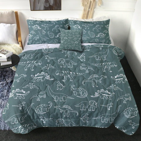 Image of White Line Collection Of Dinosaur - Mint Theme SWBD5626 Comforter Set