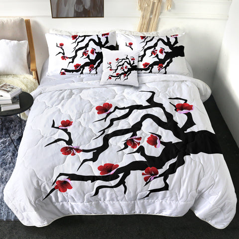 Image of B&W Red Flower Plant SWBD6117 Comforter Set