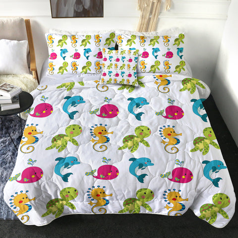 Image of Colorful Cute Tiny Marine Creatures White Theme SWBD6121 Comforter Set