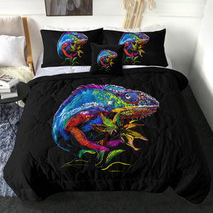 Colorful Iguana Black Theme SWBD6125 Comforter Set