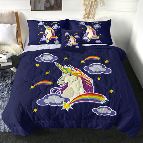 Image of Beautiful Unicorn Illustration Dark Blue Theme SWBD6135 Comforter Set