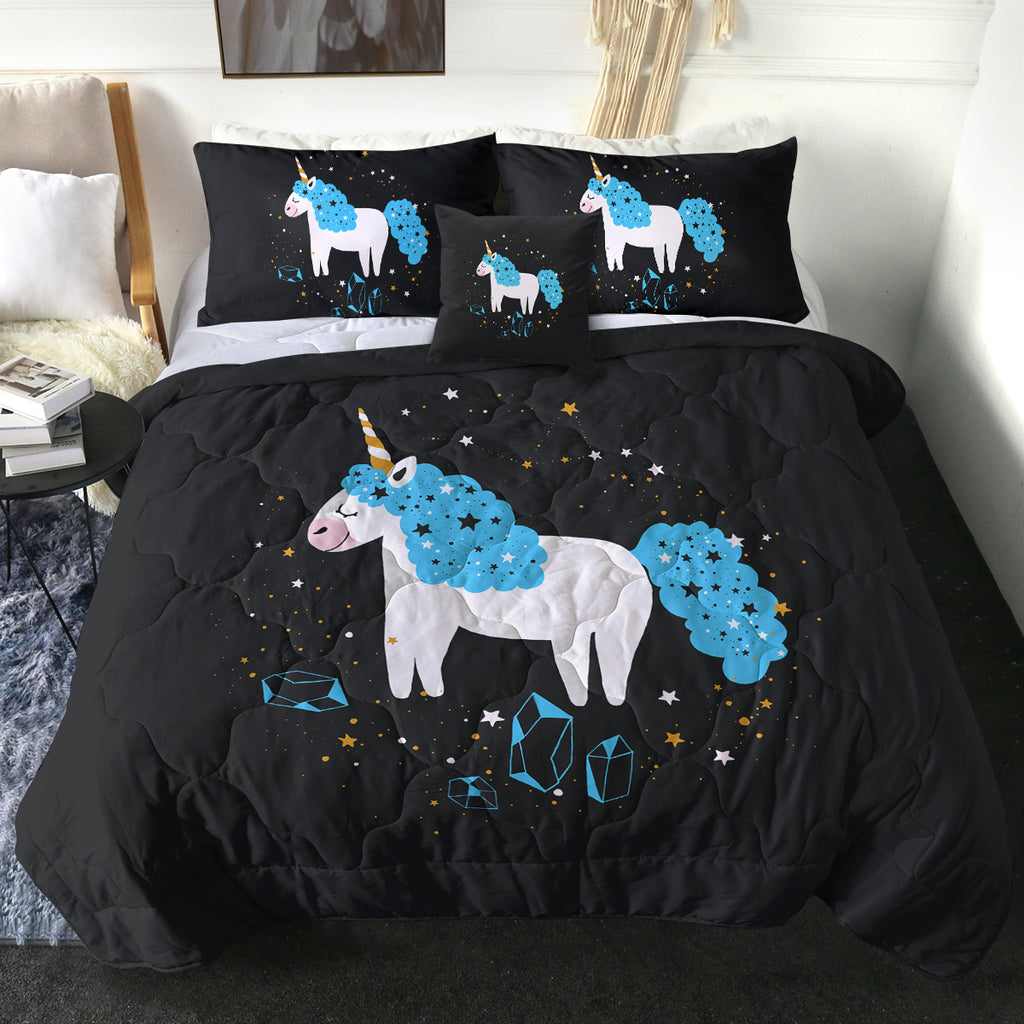 Happy Blue Hair Unicorn Among Stars SWBD6223 Comforter Set