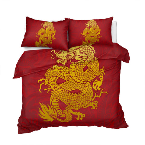 Image of Golden Dragon Red Bedding Set - Beddingify