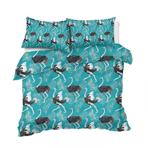 Image of Ostrich Patterns Teal Bedding Set - Beddingify