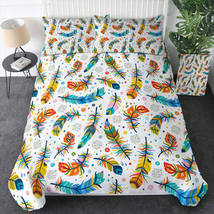 Colorful Feather & Dot Monogram White  SWBJ3698 Bedding Set