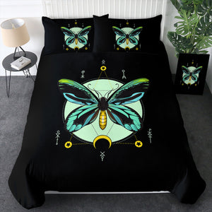 Neon Green and Blue Gradient Butterfly Illustration SWBJ3751 Bedding Set