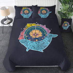 Vintage Floral Pattern on Whale & Compass SWBJ3763 Bedding Set