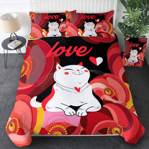 Love White Cat Red Theme Japan Art SWBJ3881 Bedding Set