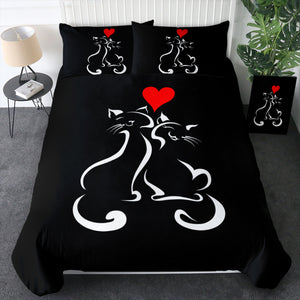 Heart In Love Cat Line Art Black Theme SWBJ3886 Bedding Set