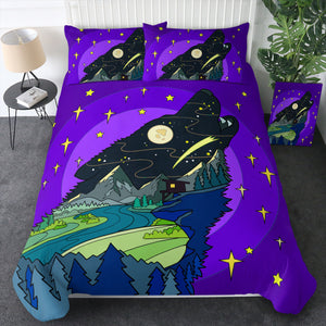 Cartoon Night Landscape Wolf Shape SWBJ3945 Bedding Set