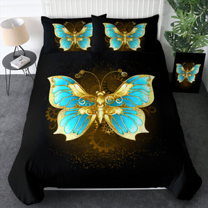 Golden Satin Blue Butterfly SWBJ4113 Bedding Set