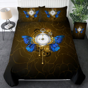 Vintage Golden Clock Blue Butterfly SWBJ4122 Bedding Set