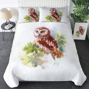 Owl On Tree Watercolor Painting  SWBJ4397  Bedding Set