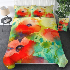 Red Flowers & Green Leaves Watercolor Painting SWBJ4398 Bedding Set