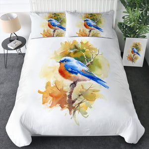 Blue Sparrow White Theme Watercolor Painting SWBJ4401 Bedding Set