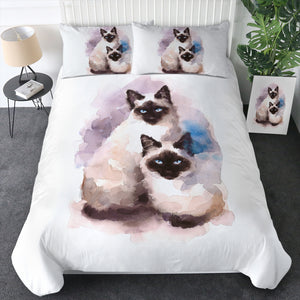 Two Thai Cats Blue & Purple Theme Watercolor Painting SWBJ4410 Bedding Set