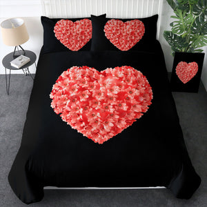 Multi Pink Flowers In Heart Shape Black Theme SWBJ4414 Bedding Set