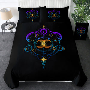Galaxy Moon Gradient Mint & Purple Zodiac Black Theme SWBJ4416 Bedding Set