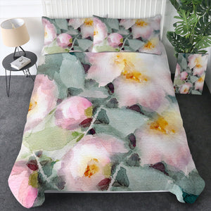 Pink Lotus & Green Leaves Watercolor Painting SWBJ4418 Bedding Set