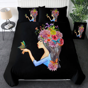 Butterfly Standing On Hand Of Floral Hair Lady SWBJ4424 Bedding Set