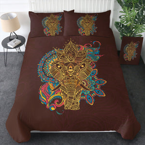 Golden Elephant Buddha Mandala Brown Theme SWBJ4425 Bedding Set