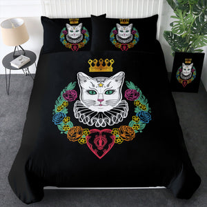 Colorful Flowers & White Cat Crown SWBJ4427 Bedding Set