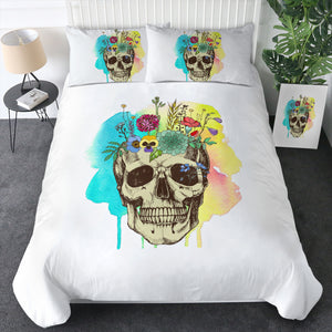 Colorful Flowers On Skull Watercolor Background SWBJ4430 Bedding Set