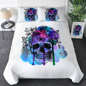 Dark Love Bone and Flowers Blue & Pink Watercolor SWBJ4435 Bedding Set