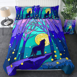Roaring Wolf In Jungle Night Illustration SWBJ4438 Bedding Set