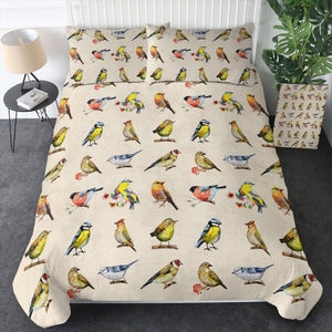 Multi Colorful Bird Collection Cream Theme SWBJ4446 Bedding Set