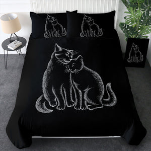 Loving Cats White Sketch Black Theme SWBJ4513 Bedding Set