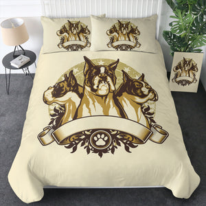 Retro Golden Three Heads Bulldogs Old School Style SWBJ4535 Bedding Set