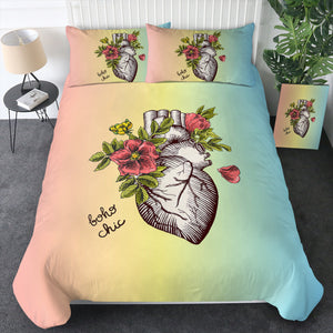 Boho Chic Vintage Floral Heart Sketch SWBJ4578 Bedding Set